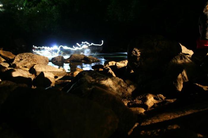 Watching all the headlamps cross the river. Watching all the headlamps cross the river.