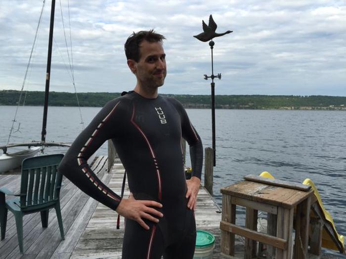 Scott in his rented wetsuit from Finger Lakes Running & Triathlon Company Scott in his rented wetsuit from Finger Lakes Running & Triathlon Company