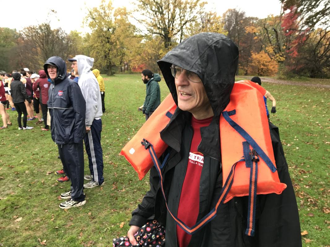 Carl before the race collecting extra layers.