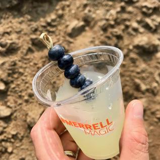 Lemonade with a skewer of blueberries near the top of a mountain! Lemonade with a skewer of blueberries near the top of a mountain!